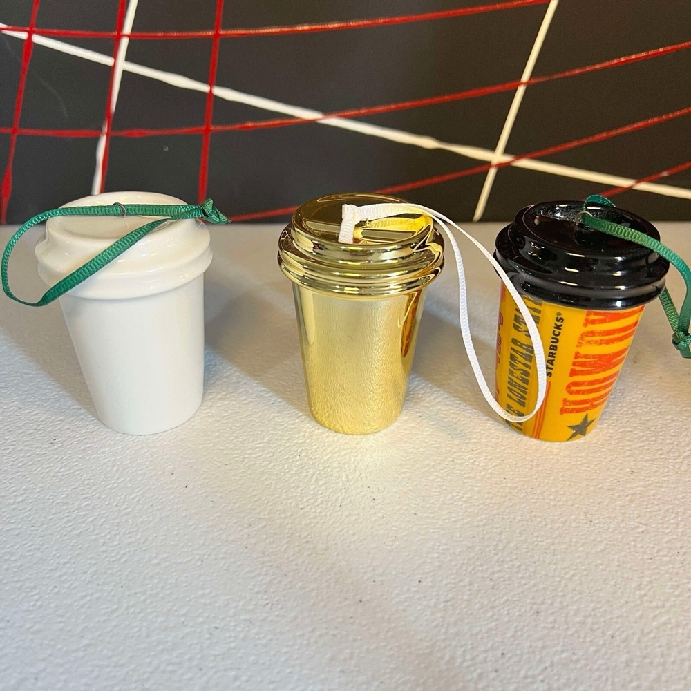 Ceramic Starbucks Cups Christmas Ornament‎ Bundle! Rare Texas, Gold & Pure White